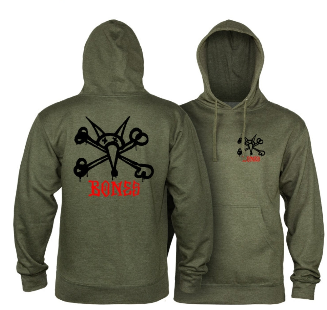 Powell Peralta - Rat Bones Hooded Sweatshirt Mid Weight Army Heather