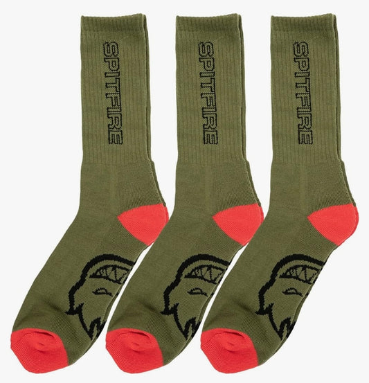 Spitfire - Classic '87 Olive/Red/Black Crew Socks 3pk - One Size Fits All