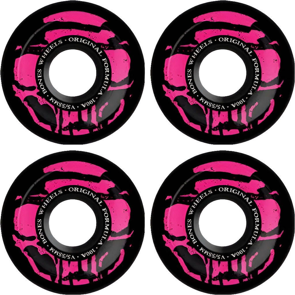 BONES - OG Formula Skateboard Wheels Mummy Skulls 55mm V5 Sidecut 4pk Black 100A