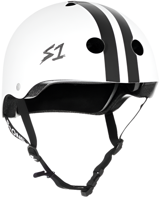 S1 - Certified Lifer Helmet - Gloss White With Black Stripes