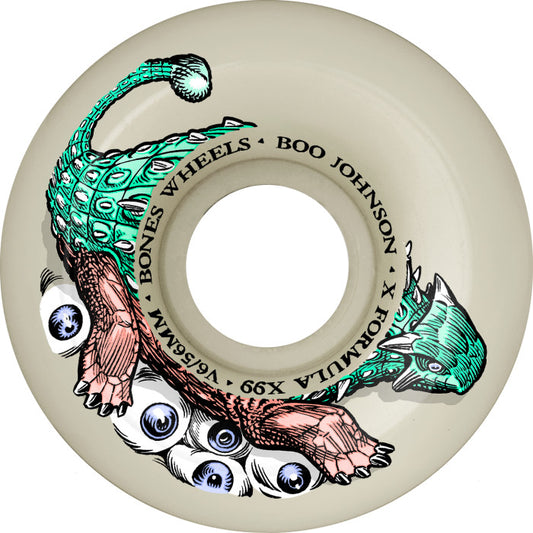 BONES - WHEELS X-Formula Skateboard Wheels BOO Dino-Sortas 54mm V6 Widecut 99A 4pk White